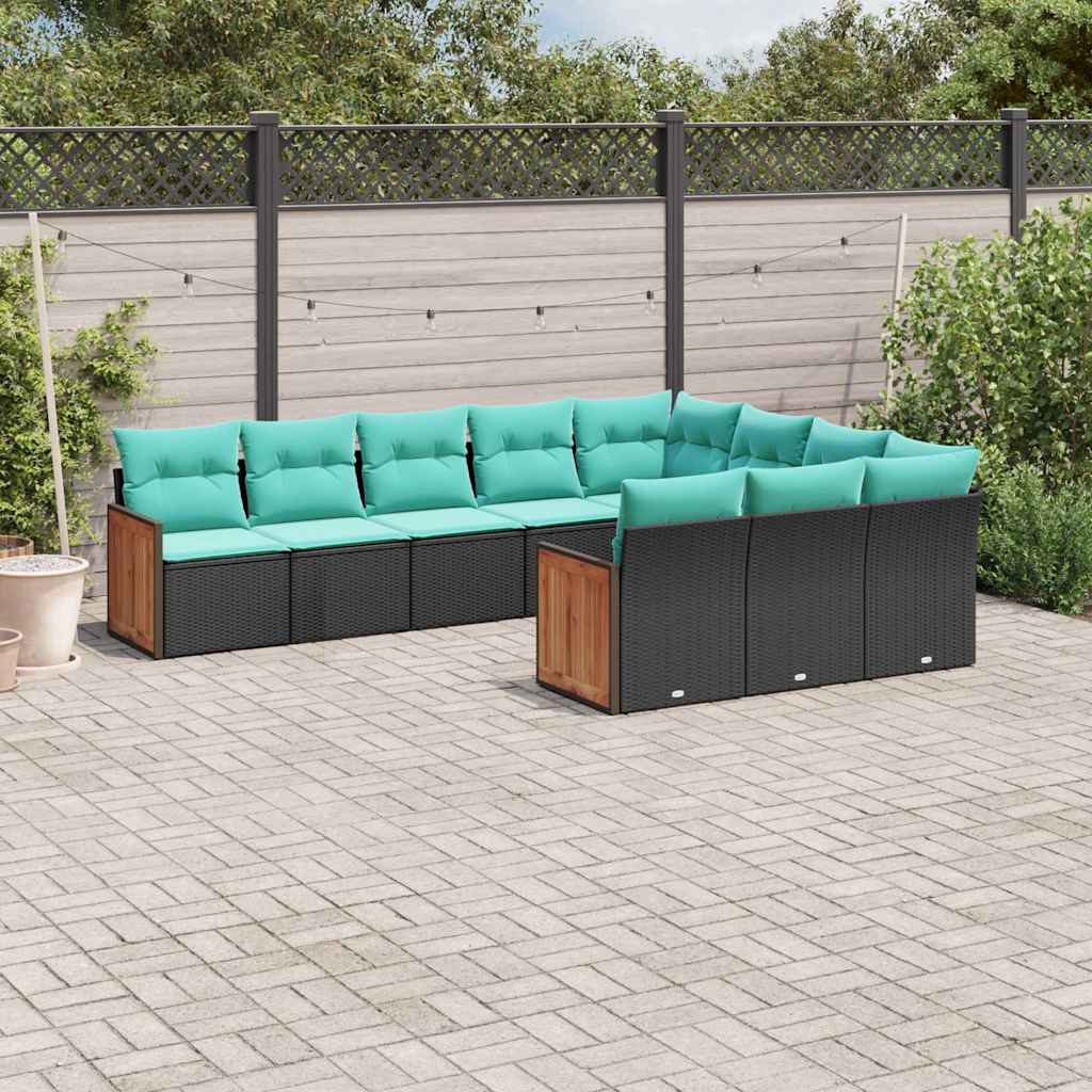 Set Divani da Giardino 10 pz con Cuscini Nero in Polyrattan | homemem39