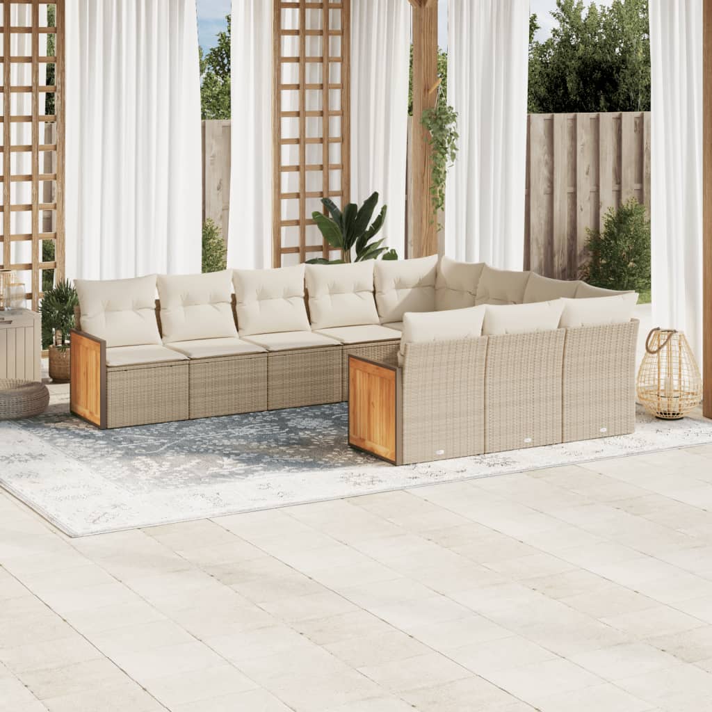 Set Divano da Giardino 10 pz con Cuscini Beige in Polyrattan - homemem39