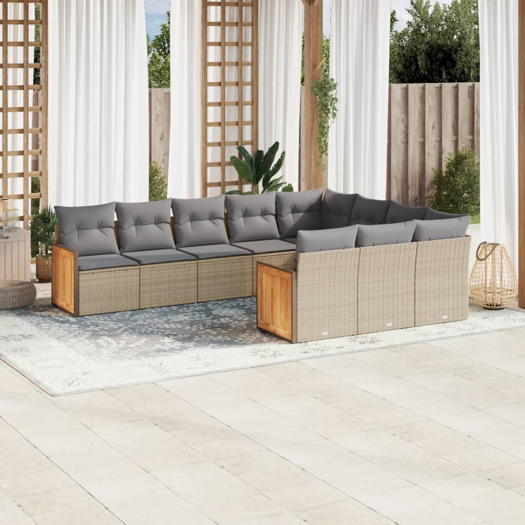 Set Divano da Giardino 10 pz con Cuscini Beige in Polyrattan - homemem39