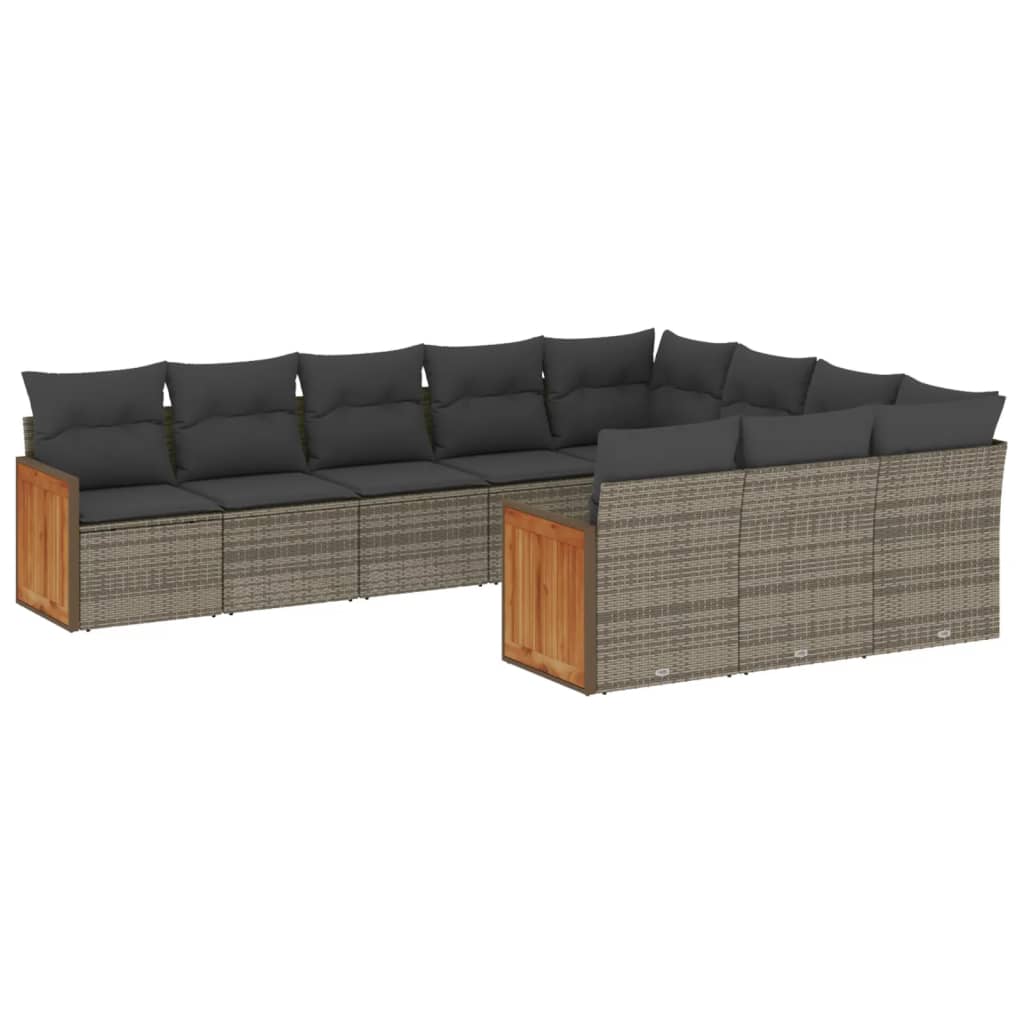 Set Divano da Giardino 10 pz con Cuscini Grigio in Polyrattan | homemem39