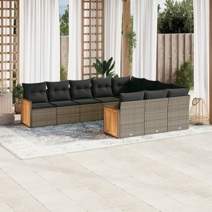 Set Divano da Giardino 10 pz con Cuscini Grigio in Polyrattan | homemem39
