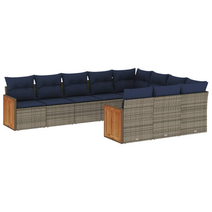 Set Divani da Giardino 10 pz con Cuscini Grigio in Polyrattan | homemem39