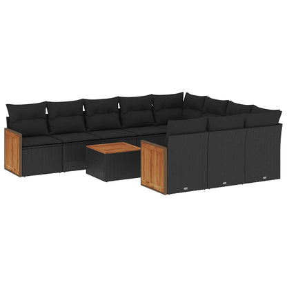 Set Divani da Giardino 11 pz con Cuscini in Polyrattan Nero | homemem39