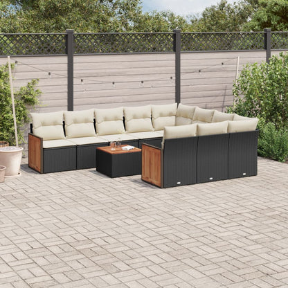Set Divani da Giardino 11 pz con Cuscini in Polyrattan Nero | homemem39