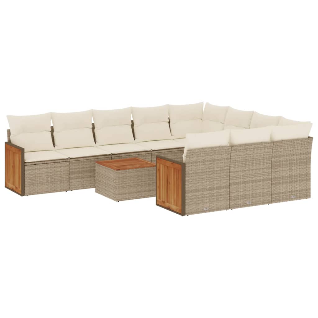 Set Divani da Giardino 11 pz con Cuscini Beige in Polyrattan - homemem39