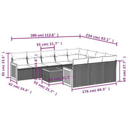 Set Divani da Giardino 11 pz con Cuscini Beige in Polyrattan | homemem39