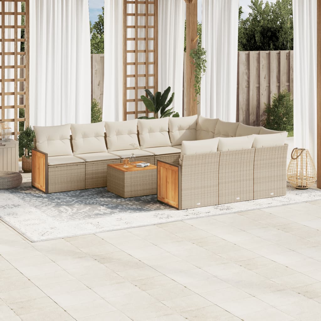 Set Divani da Giardino 11 pz con Cuscini Beige in Polyrattan | homemem39