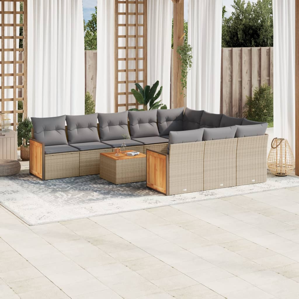 Set Divani da Giardino 11 pz con Cuscini Beige in Polyrattan - homemem39