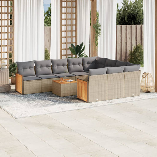 Set Divani da Giardino 11 pz con Cuscini Beige in Polyrattan - homemem39