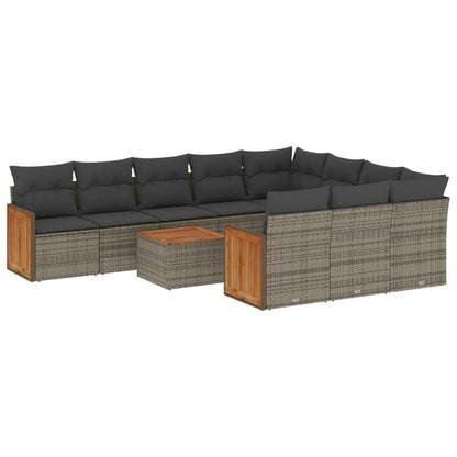 Set Divani da Giardino 11 pz con Cuscini in Polyrattan Grigio | homemem39