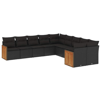 Set Divani da Giardino 10pz con Cuscini in Polyrattan Nero | homemem39