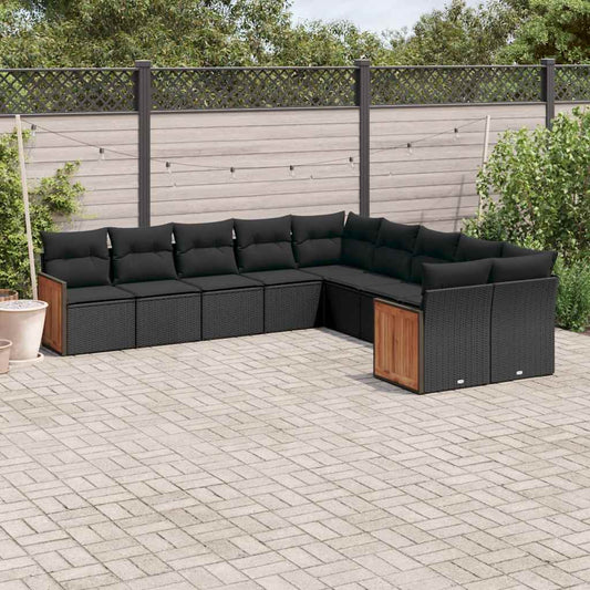 Set Divani da Giardino 10pz con Cuscini in Polyrattan Nero | homemem39