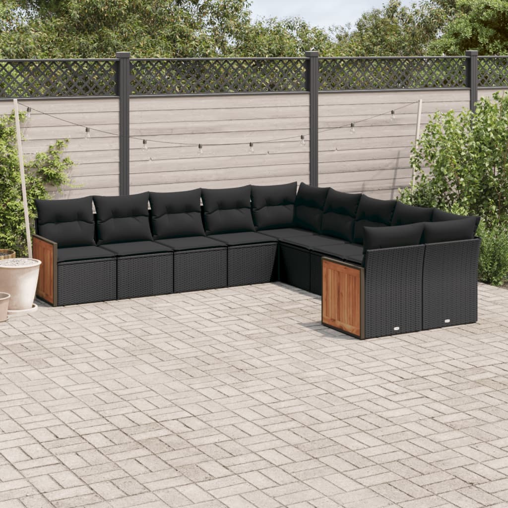 Set Divani da Giardino 10pz con Cuscini in Polyrattan Nero - homemem39