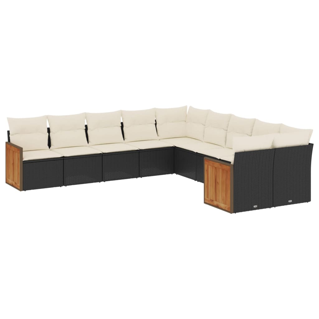 Set Divani da Giardino 10pz con Cuscini in Polyrattan Nero - homemem39