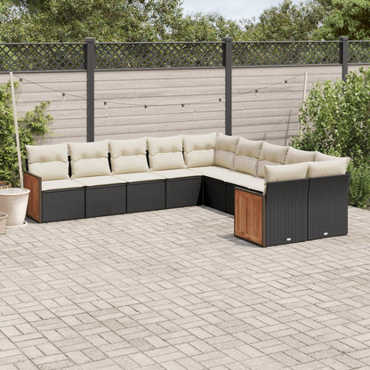 Set Divani da Giardino 10pz con Cuscini in Polyrattan Nero | homemem39