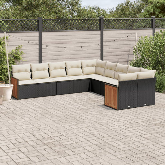 Set Divani da Giardino 10pz con Cuscini in Polyrattan Nero | homemem39