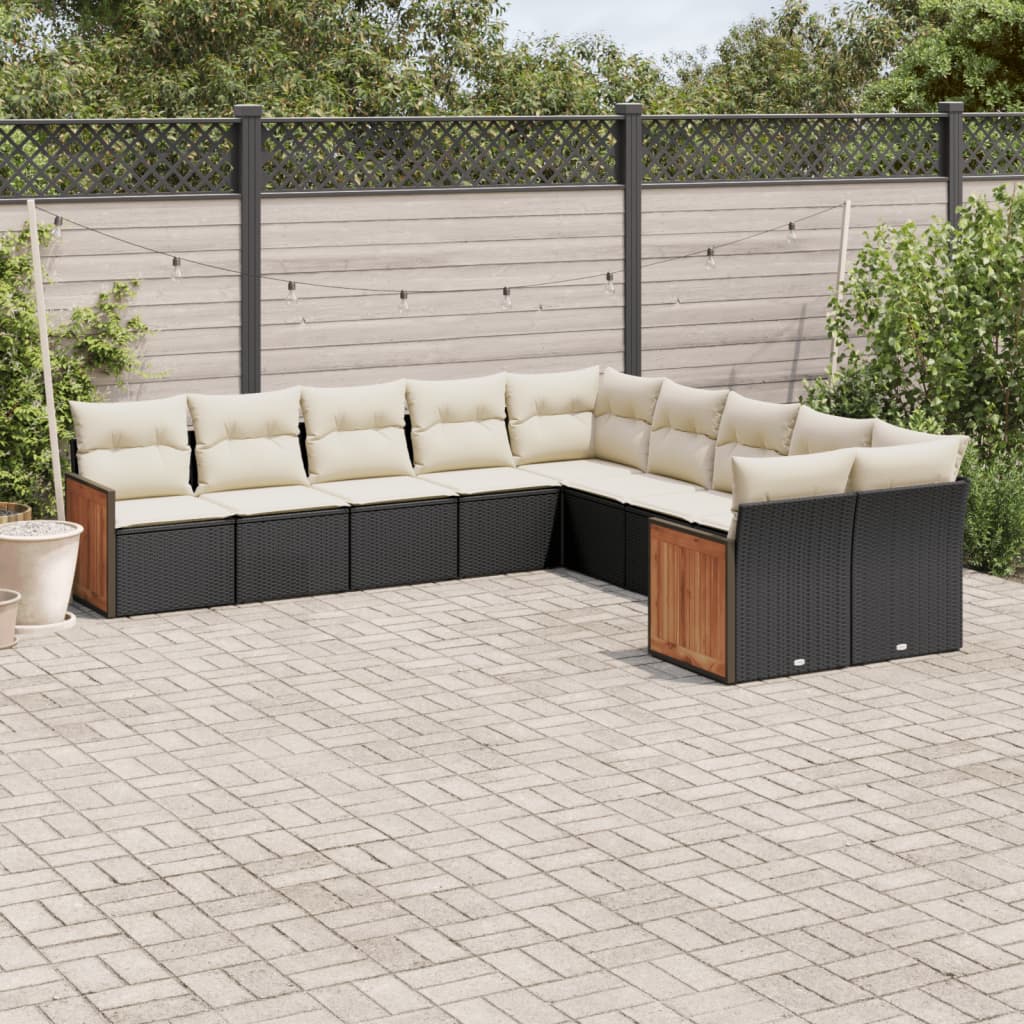Set Divani da Giardino 10pz con Cuscini in Polyrattan Nero - homemem39
