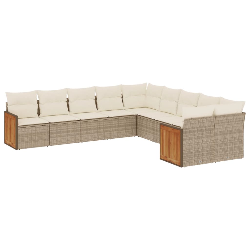 Set Divano da Giardino 10 pz con Cuscini Beige in Polyrattan - homemem39
