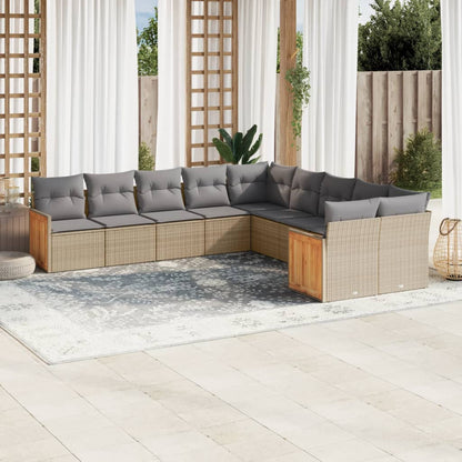 Set Divano da Giardino 10 pz con Cuscini Beige in Polyrattan | homemem39