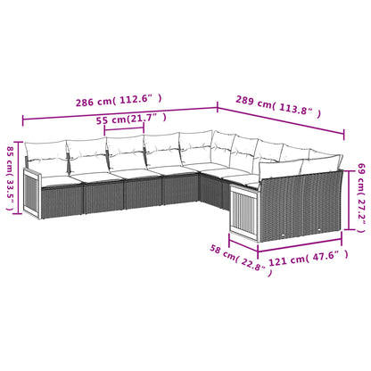 Set Divano da Giardino 10 pz con Cuscini Grigio in Polyrattan | homemem39
