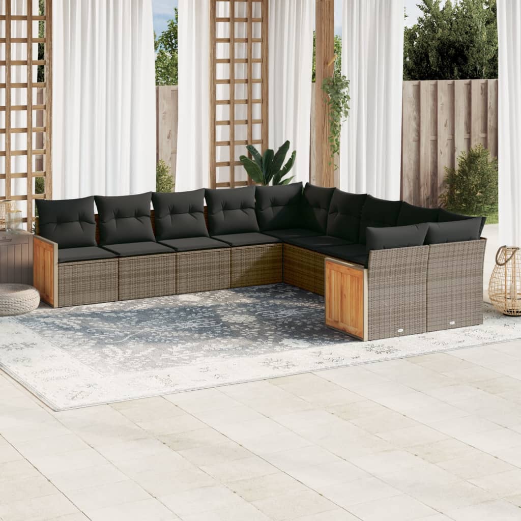 Set Divano da Giardino 10 pz con Cuscini Grigio in Polyrattan | homemem39