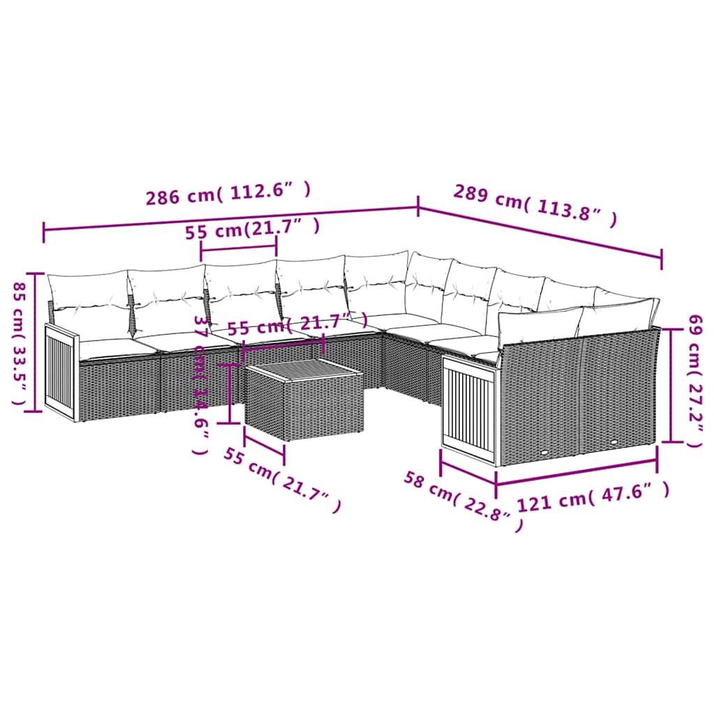 Set Divani da Giardino 11 pz con Cuscini in Polyrattan Nero | homemem39