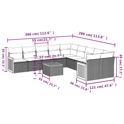 Set Divani da Giardino 11 pz con Cuscini in Polyrattan Nero | homemem39