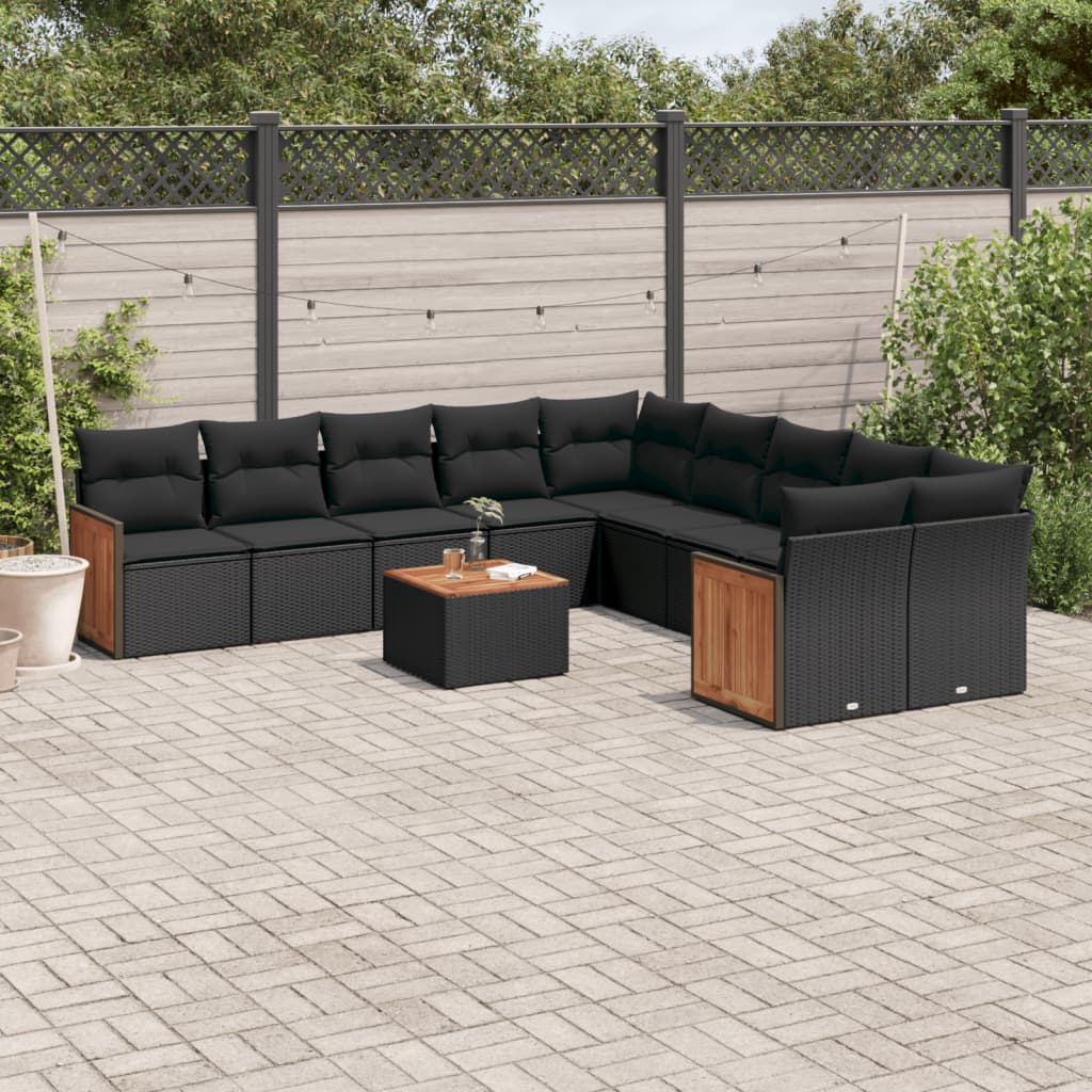 Set Divani da Giardino 11 pz con Cuscini in Polyrattan Nero - homemem39
