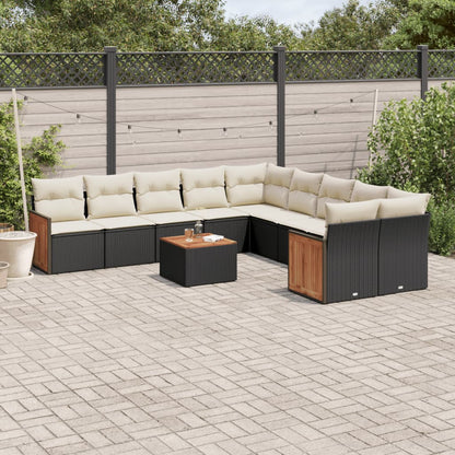 Set Divani da Giardino 11 pz con Cuscini in Polyrattan Nero - homemem39