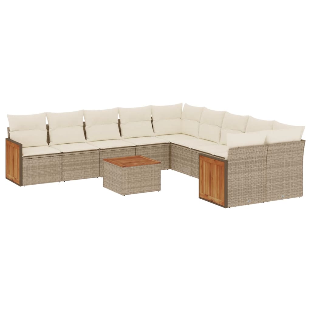 Set Divani da Giardino 11 pz con Cuscini Beige in Polyrattan | homemem39