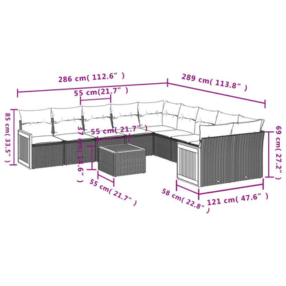 Set Divani da Giardino 11 pz con Cuscini Beige in Polyrattan | homemem39