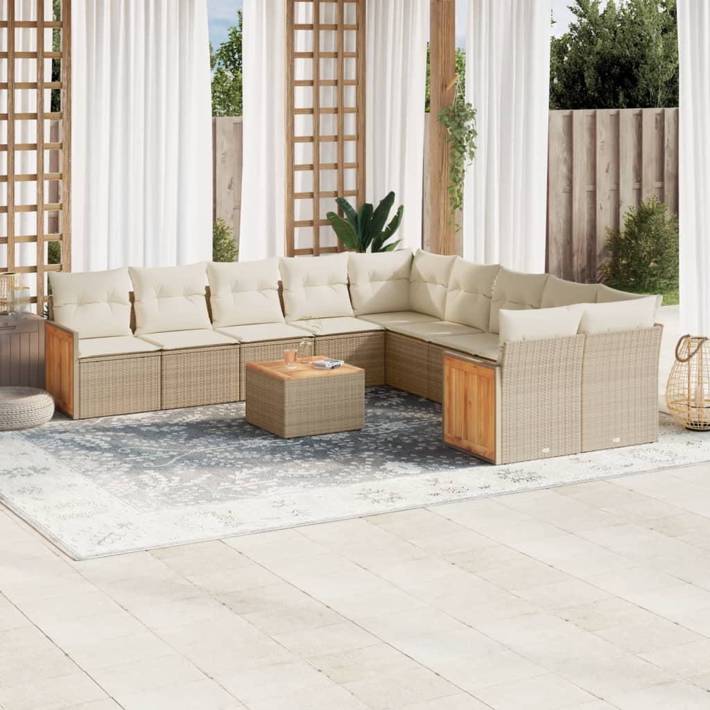 Set Divani da Giardino 11 pz con Cuscini Beige in Polyrattan - homemem39