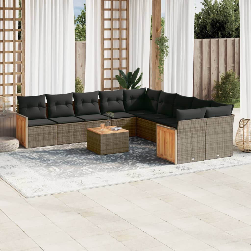 Set Divani da Giardino 11 pz con Cuscini in Polyrattan Grigio - homemem39