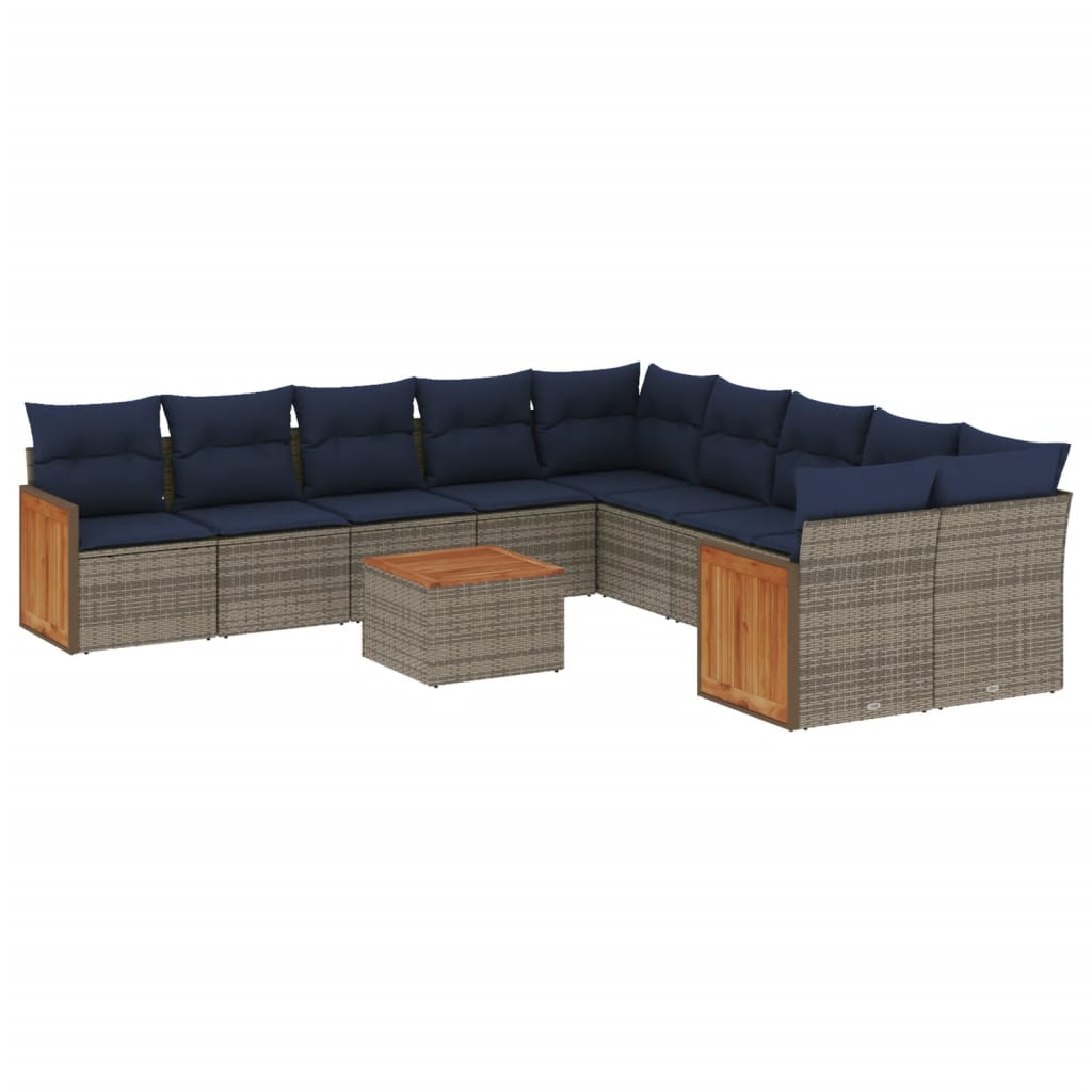 Set Divani da Giardino 11 pz con Cuscini Grigio in Polyrattan | homemem39