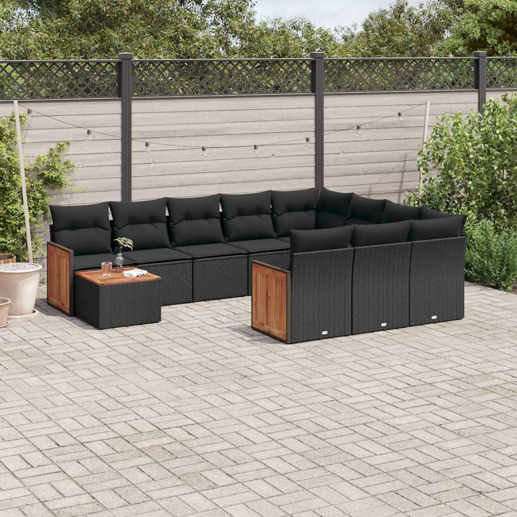 Set Divani da Giardino 11 pz con Cuscini in Polyrattan Nero | homemem39