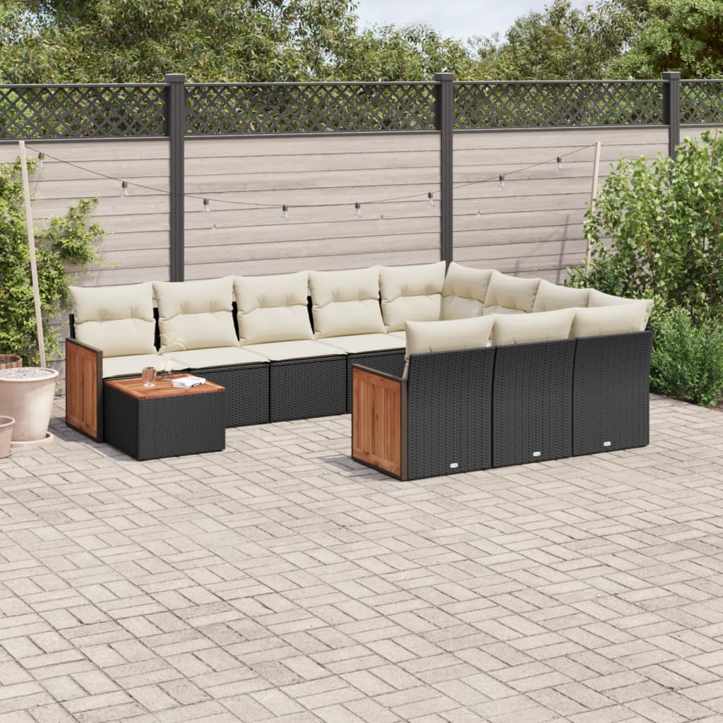 Set Divani da Giardino 11 pz con Cuscini in Polyrattan Nero - homemem39