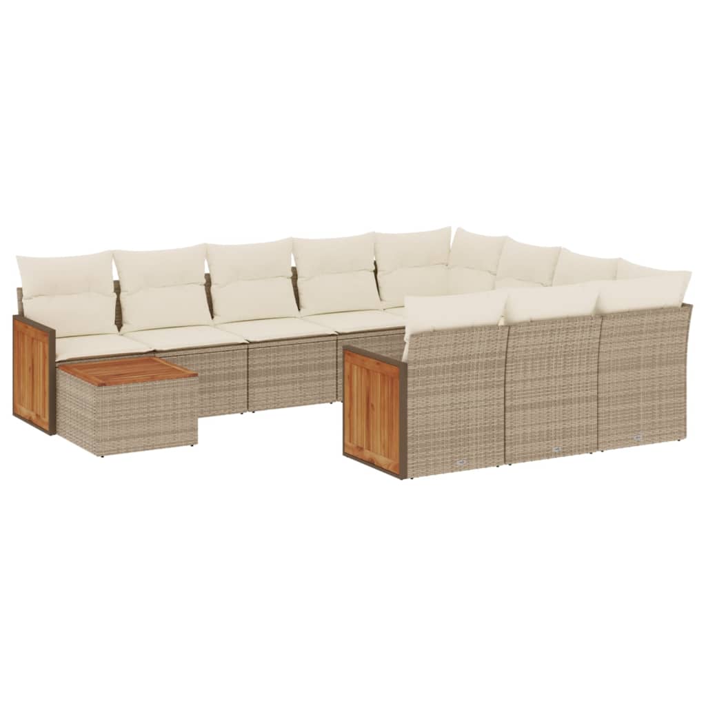 Set Divani da Giardino 11 pz con Cuscini Beige in Polyrattan | homemem39