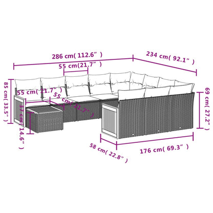 Set Divani da Giardino 11 pz con Cuscini Beige in Polyrattan | homemem39