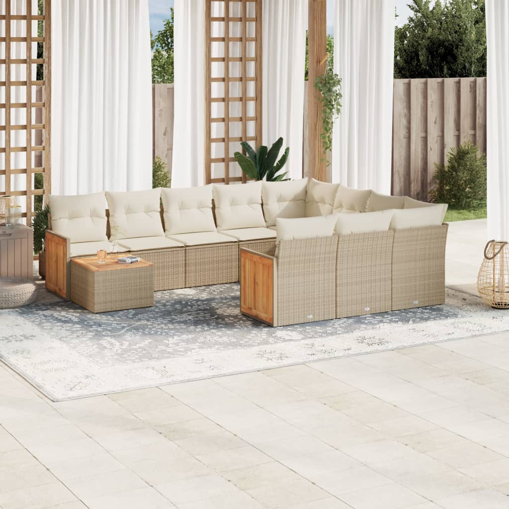 Set Divani da Giardino 11 pz con Cuscini Beige in Polyrattan - homemem39