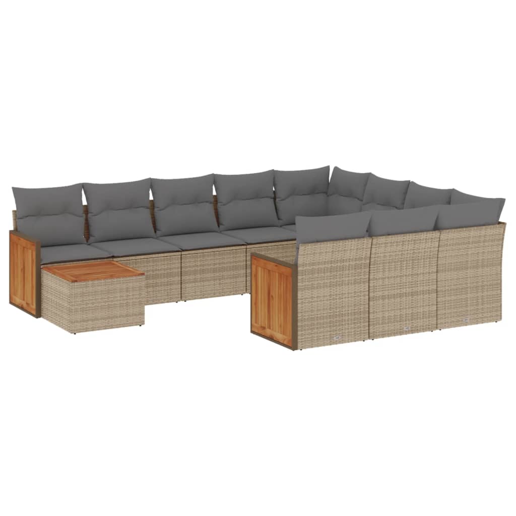 Set Divani da Giardino 11 pz con Cuscini Beige in Polyrattan - homemem39