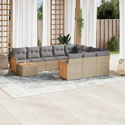 Set Divani da Giardino 11 pz con Cuscini Beige in Polyrattan | homemem39