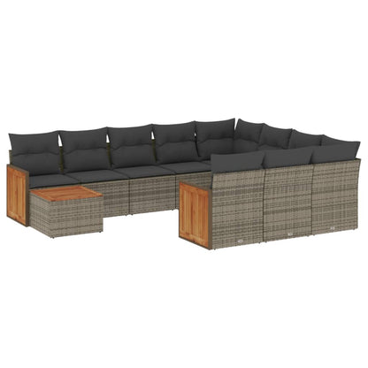 Set Divani da Giardino 11 pz con Cuscini in Polyrattan Grigio | homemem39