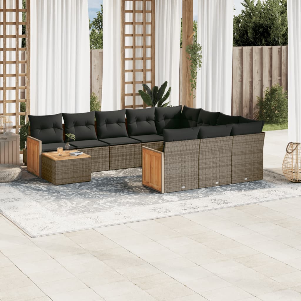 Set Divani da Giardino 11 pz con Cuscini in Polyrattan Grigio - homemem39