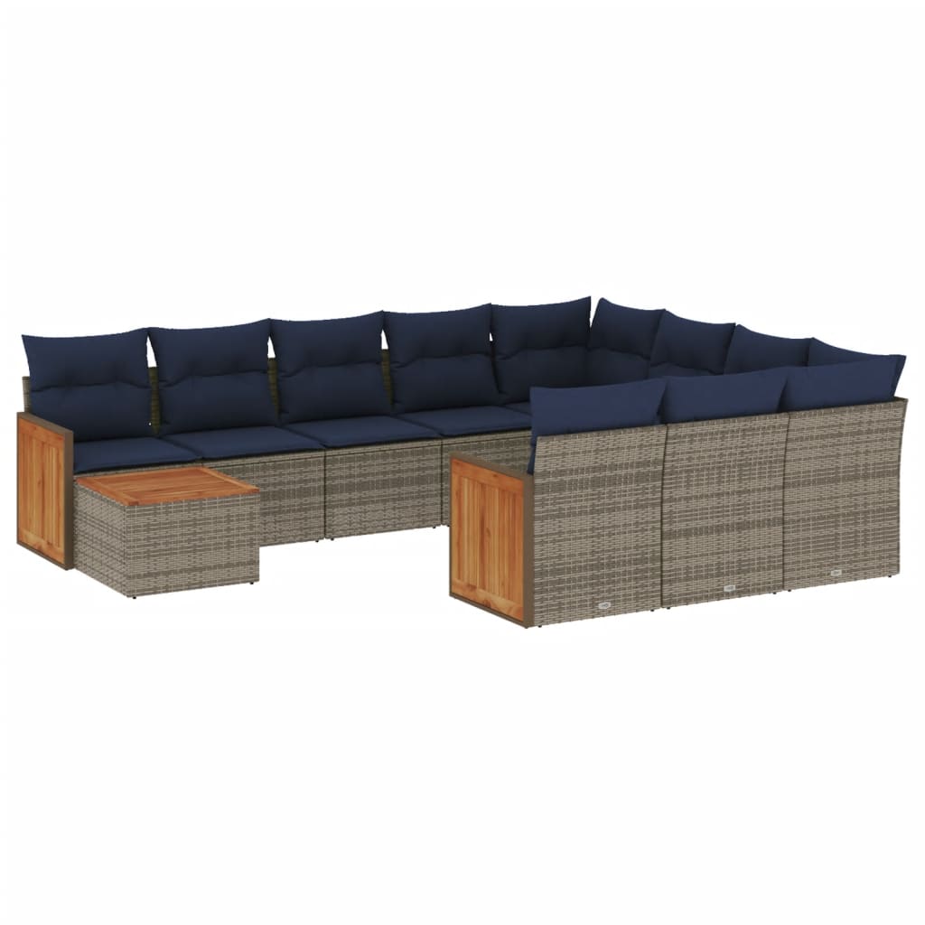 Set Divani da Giardino 11 pz con Cuscini Grigio in Polyrattan | homemem39