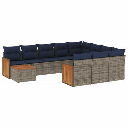Set Divani da Giardino 11 pz con Cuscini Grigio in Polyrattan | homemem39