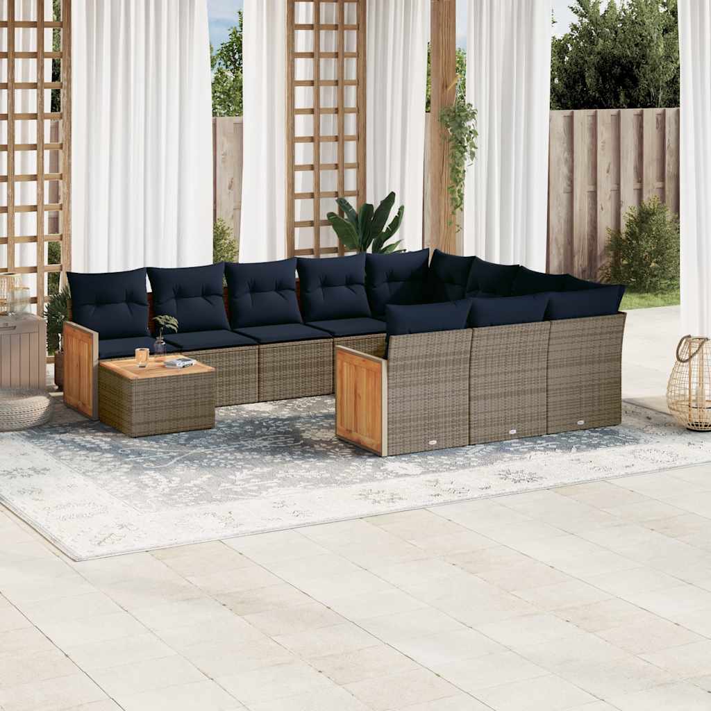 Set Divani da Giardino 11 pz con Cuscini Grigio in Polyrattan | homemem39
