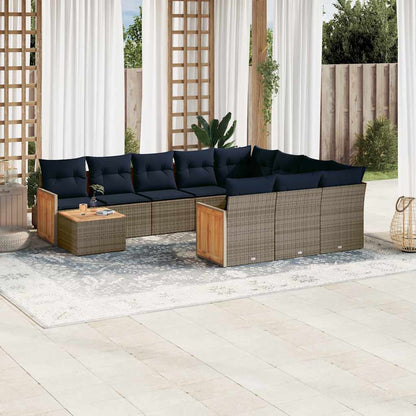 Set Divani da Giardino 11 pz con Cuscini Grigio in Polyrattan | homemem39