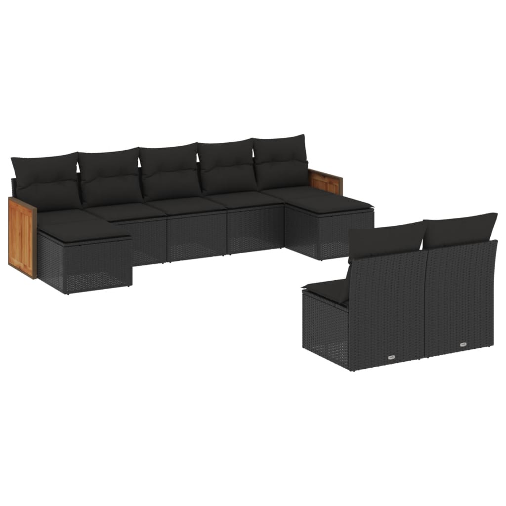 Set Divani da Giardino 9 pz con Cuscini Nero in Polyrattan - homemem39