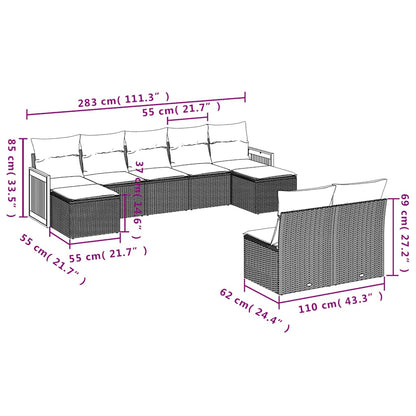 Set Divani da Giardino 9 pz con Cuscini Nero in Polyrattan | homemem39