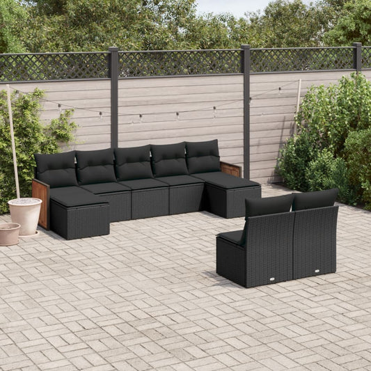 Set Divani da Giardino 9 pz con Cuscini Nero in Polyrattan - homemem39
